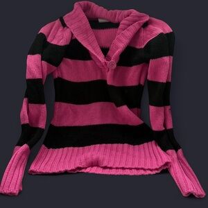 Derek Heart Pink and Black Striped Turtleneck Sweater